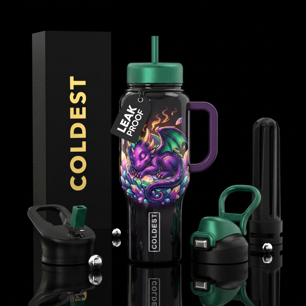 Sleeping baby dragon water bottle design