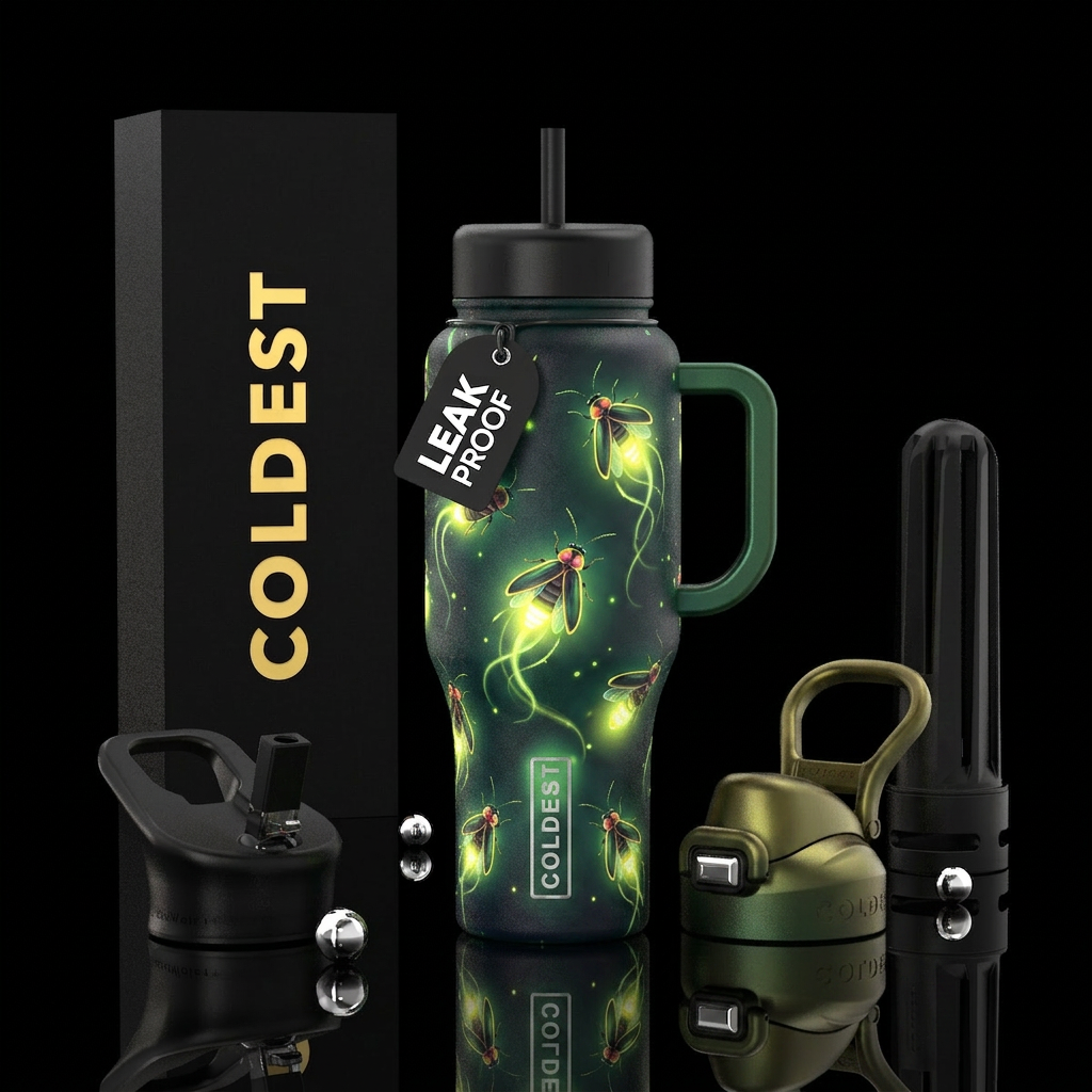 Lightning bugs water bottle design
