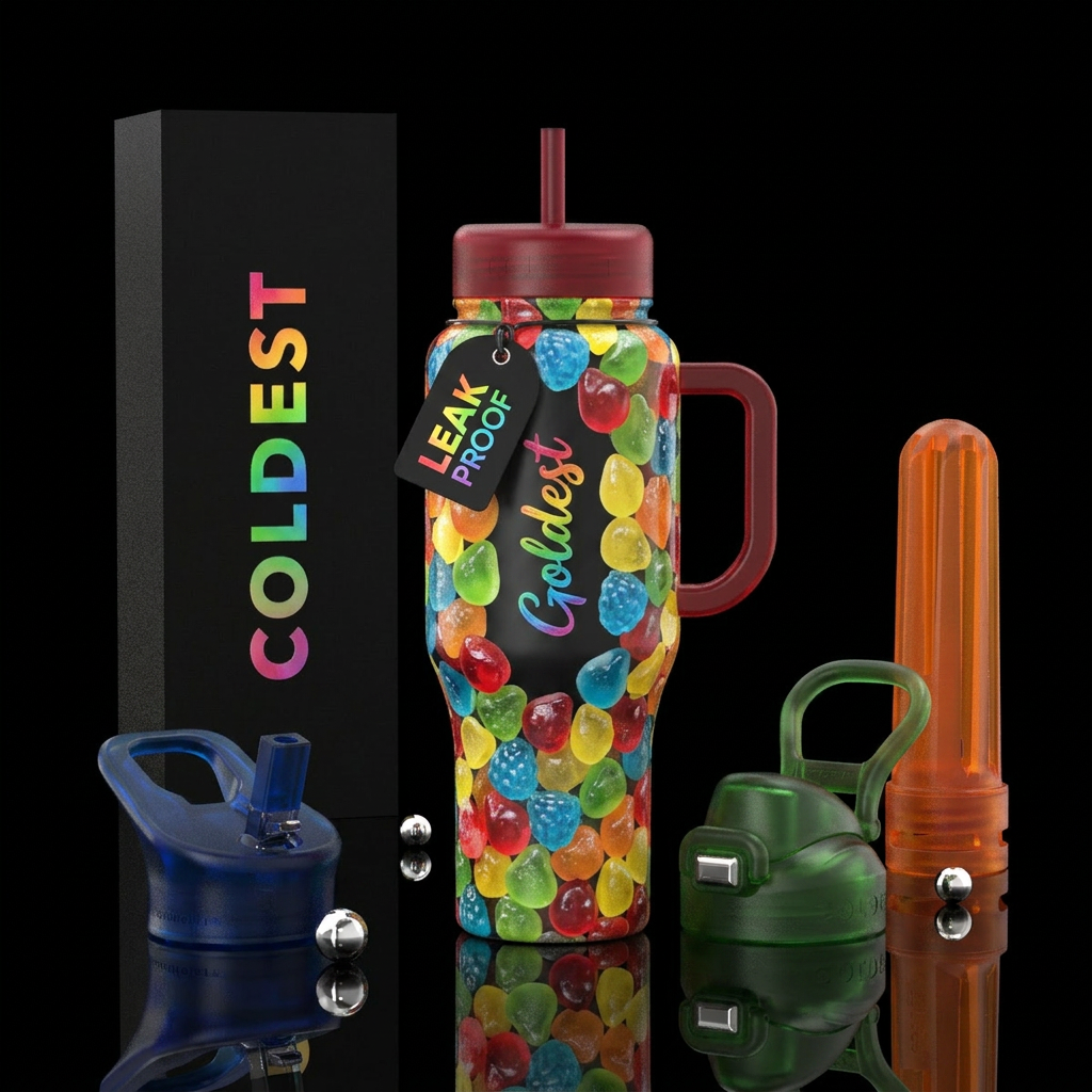 Gummy drops water bottle design