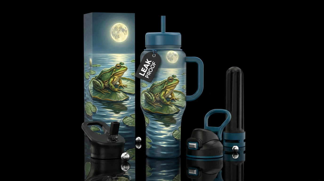 Frog on a lilipad monlit water bottle design