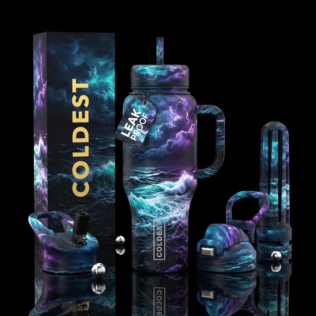 darkness, ocean, clouds, scary, edgy, rushing rapi... water bottle design