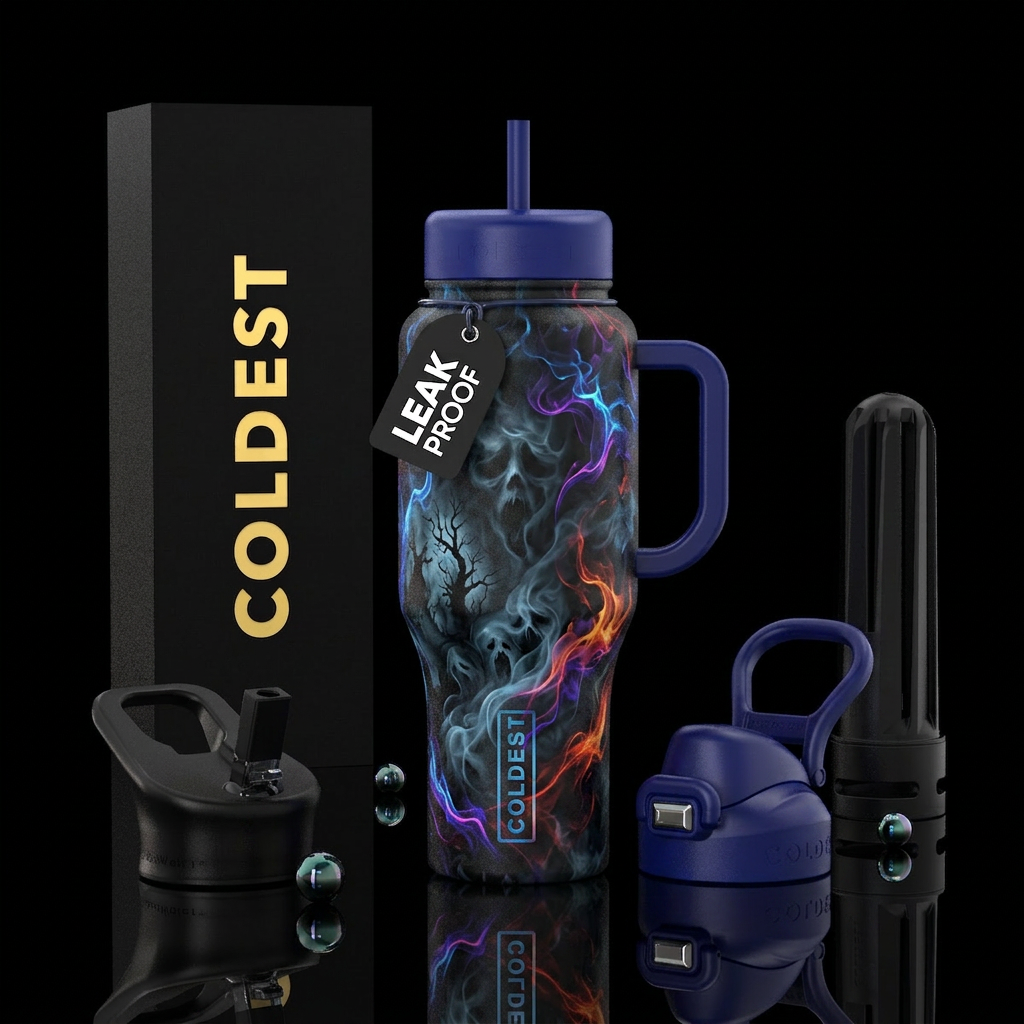 darkness, haunted, smoke, whimsical, electric, fir... water bottle design
