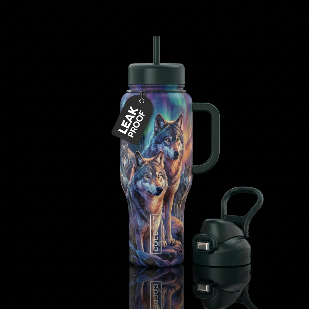 Realistic wolves water bottle design