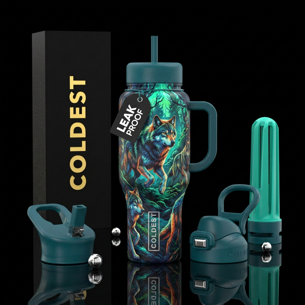 Realistic wolves water bottle design