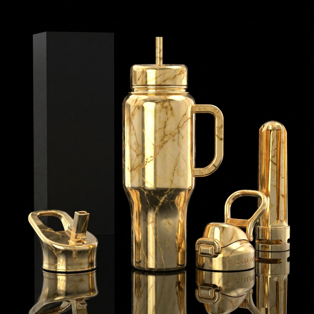 A bit of gold marbling water bottle design