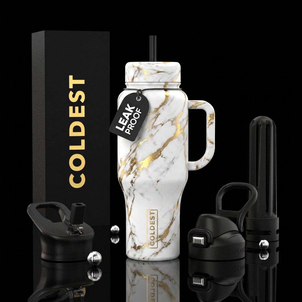 A bit of gold marbling water bottle design