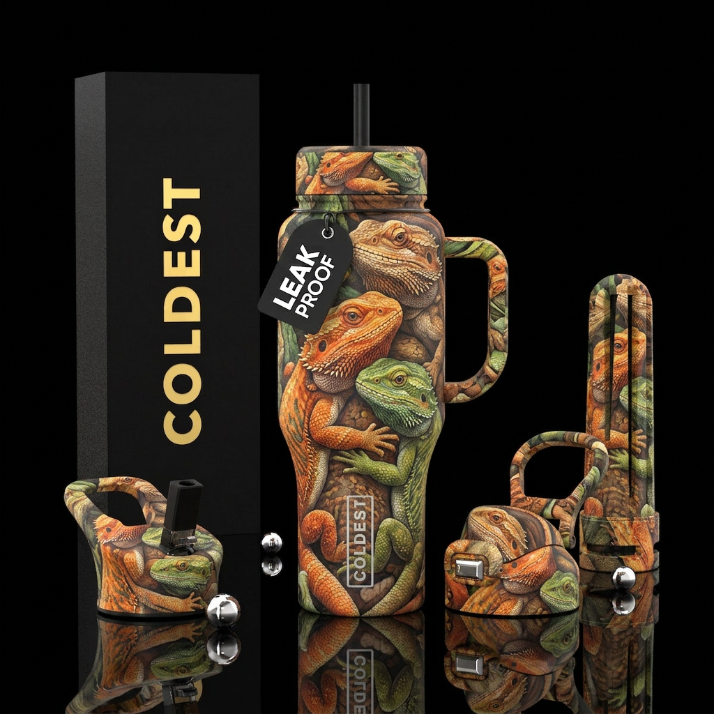 Bearded dragons snuggled water bottle design