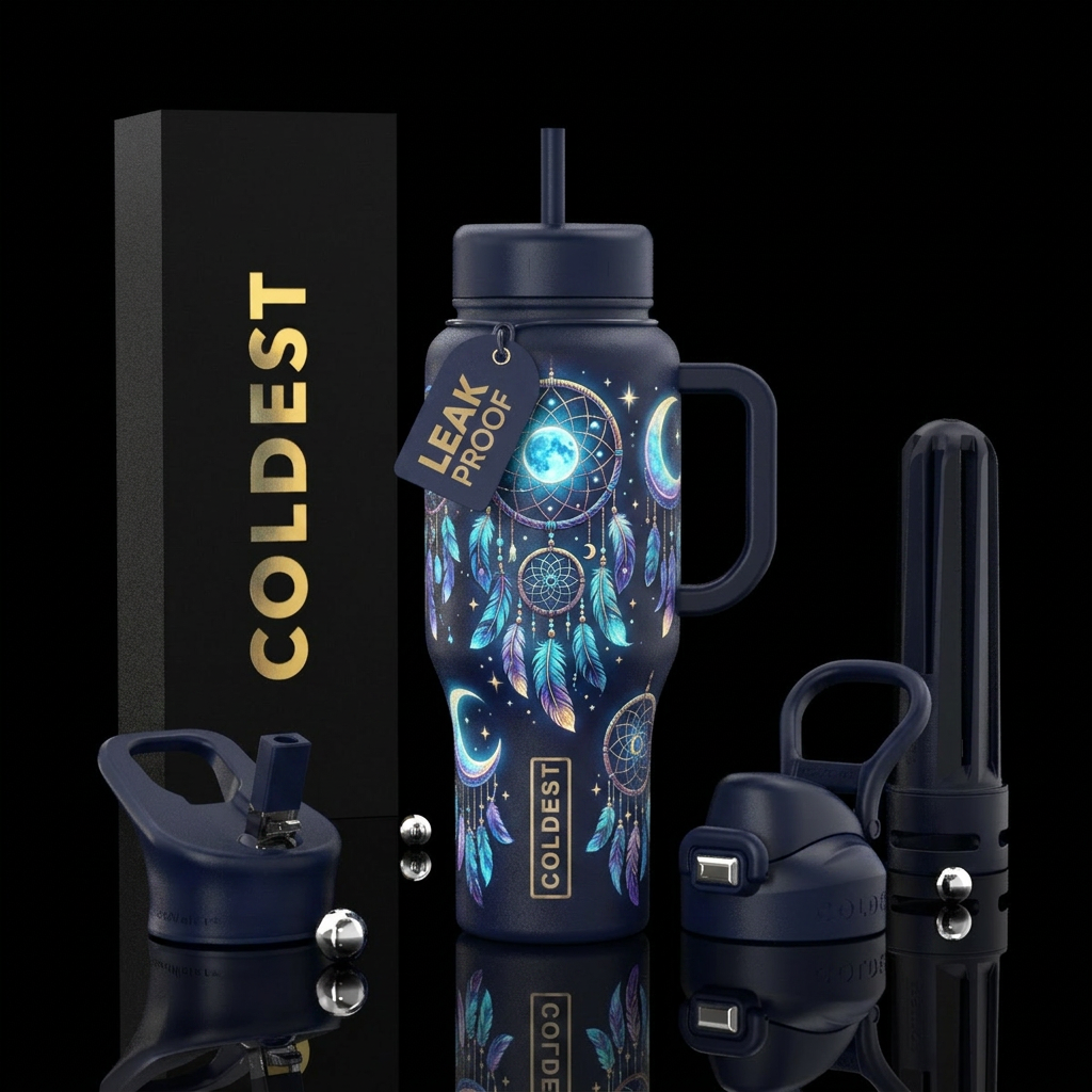 Moonlit dream catcher water bottle design