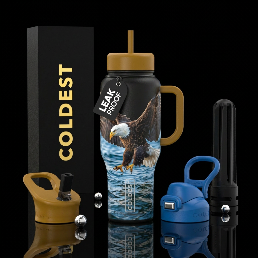 Realistic Bald eagle swooping toward the water water bottle design