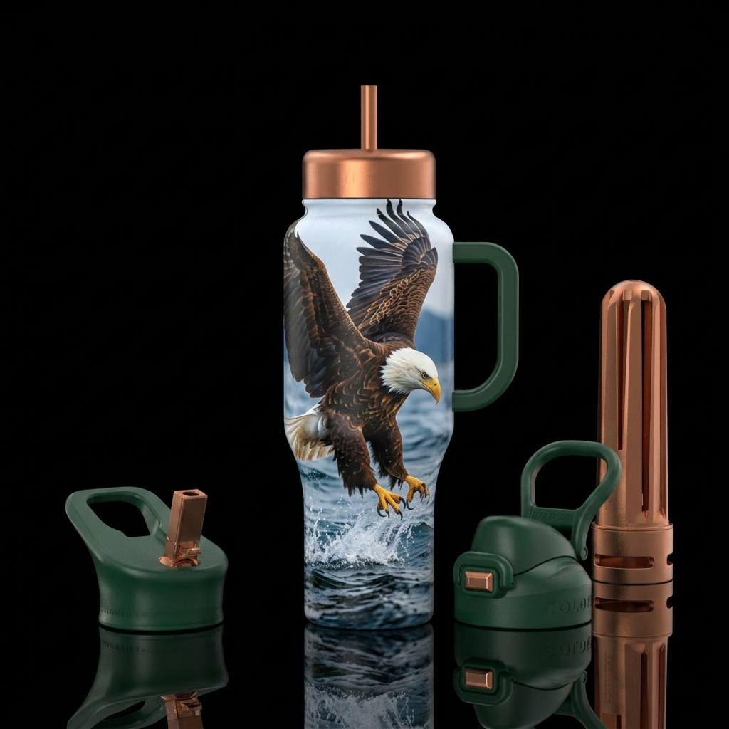 Realistic Bald eagle swooping toward the water water bottle design