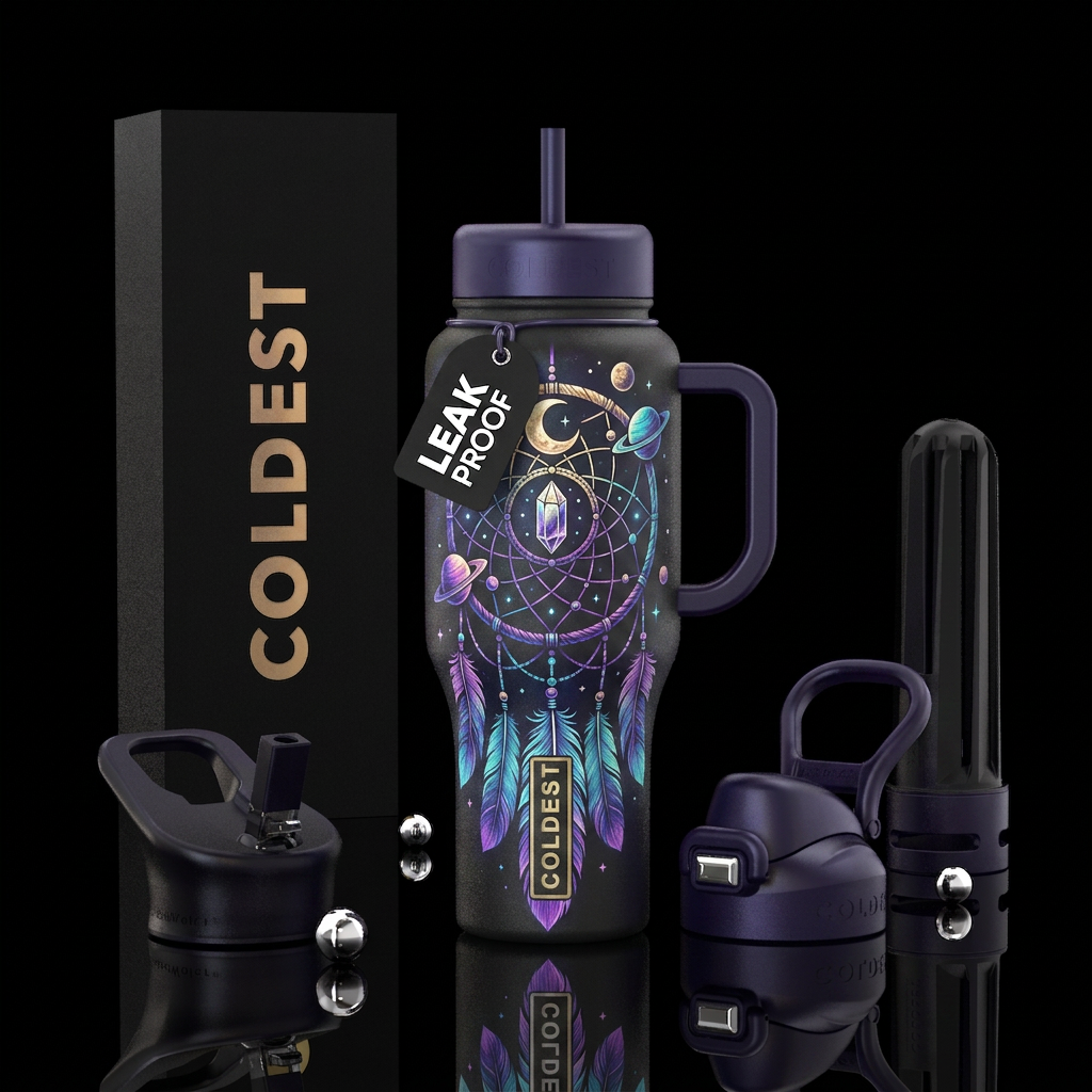 Moonlit dream catcher water bottle design