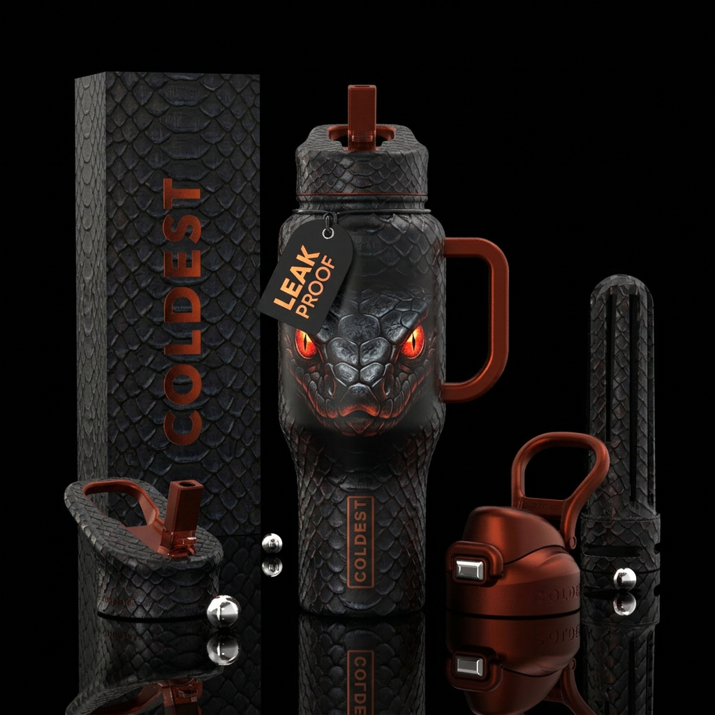 darkness, dark mood exotic snoke with fire eyes water bottle design