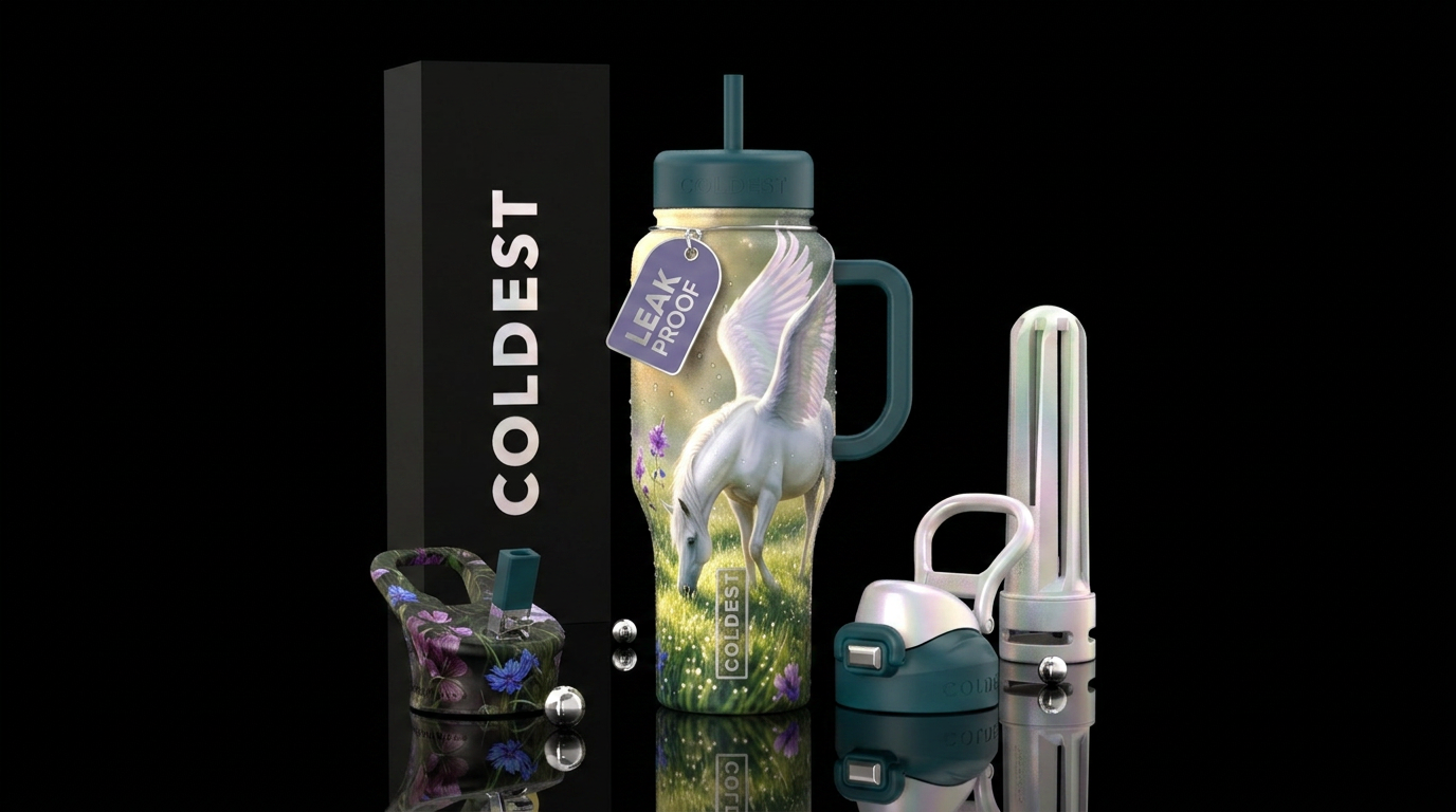 Pegasus in a field grazing during early morning wi... water bottle design