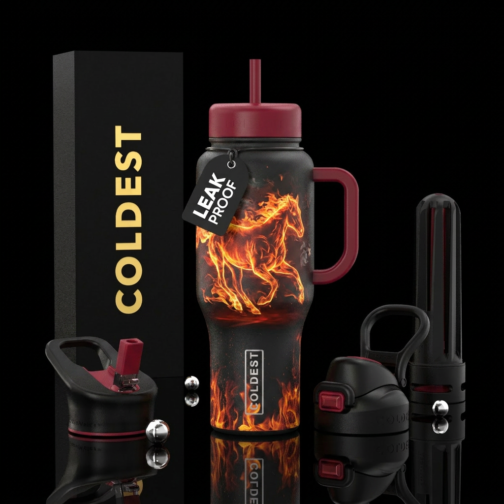 darkness, firery, dark mood, explosive, wild horse water bottle design