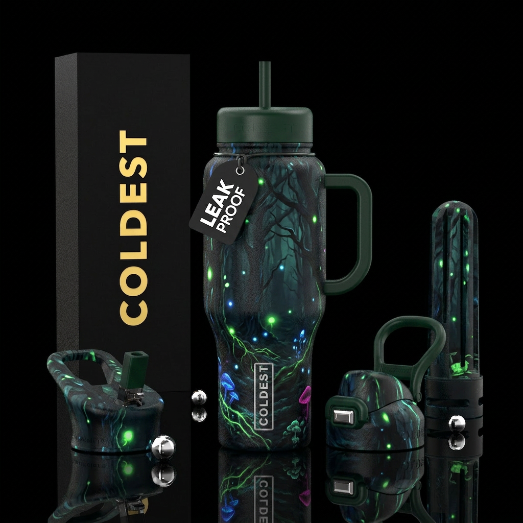 darkness, dark mood, trees, glowie water bottle design