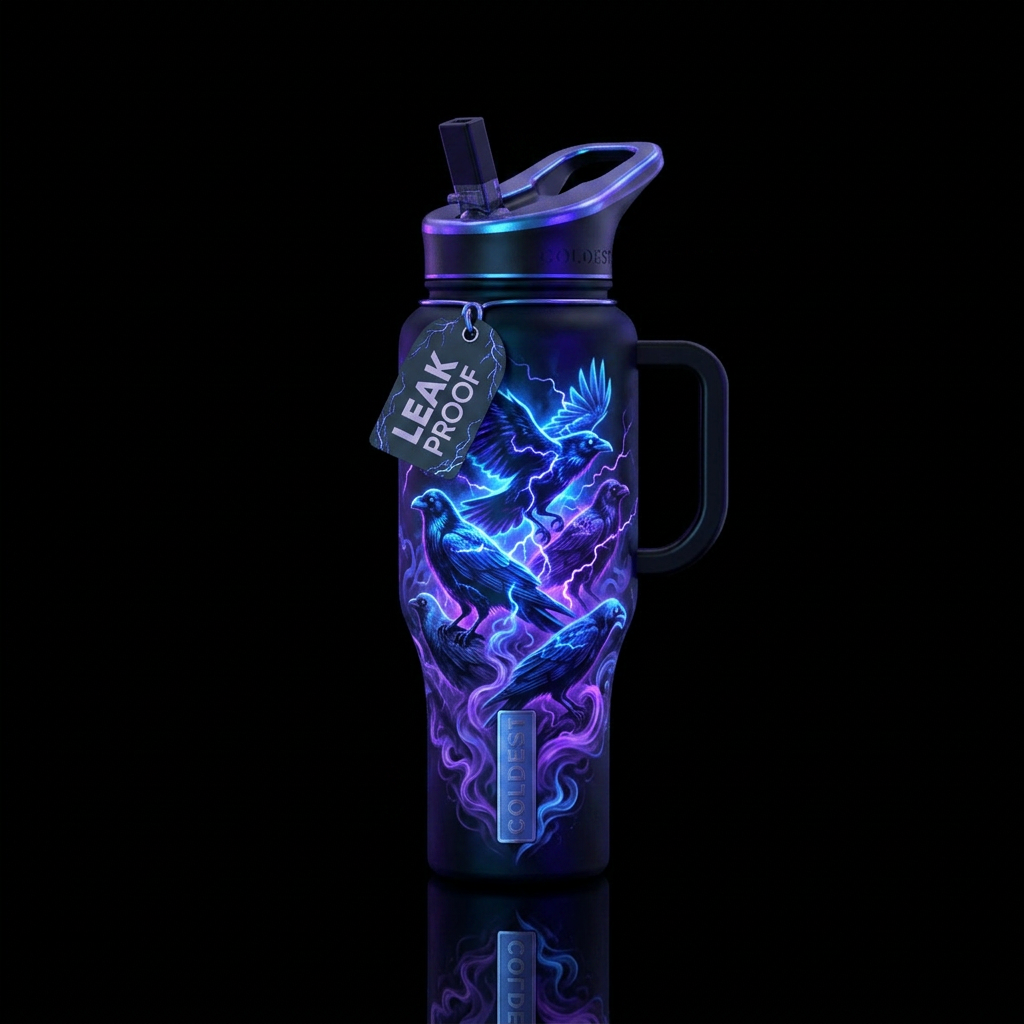 birds, dark mood, smoke, glowie, electric water bottle design