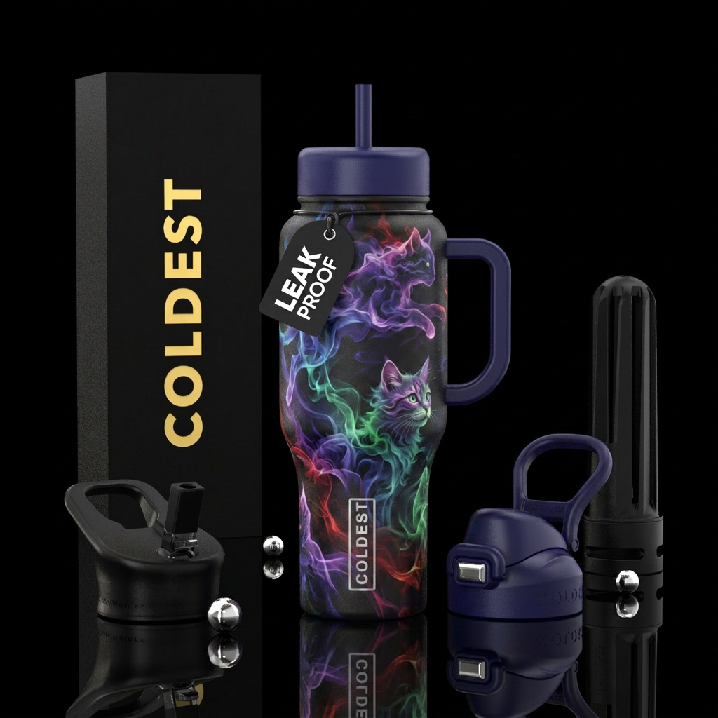 mythical, smoke, darkness, whimsical, cat water bottle design