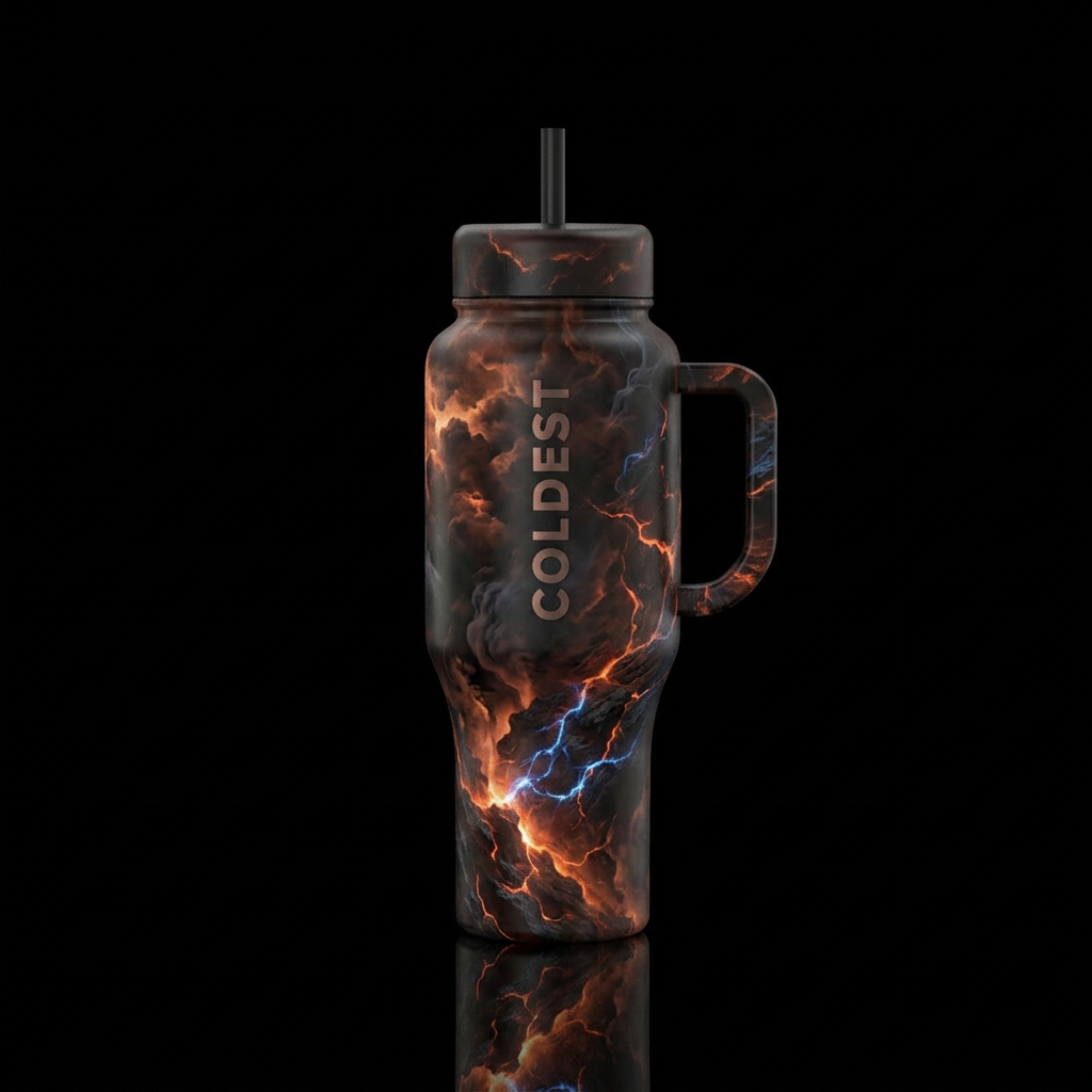 dark mood, haunted, darkness, firery, explosive, e... water bottle design