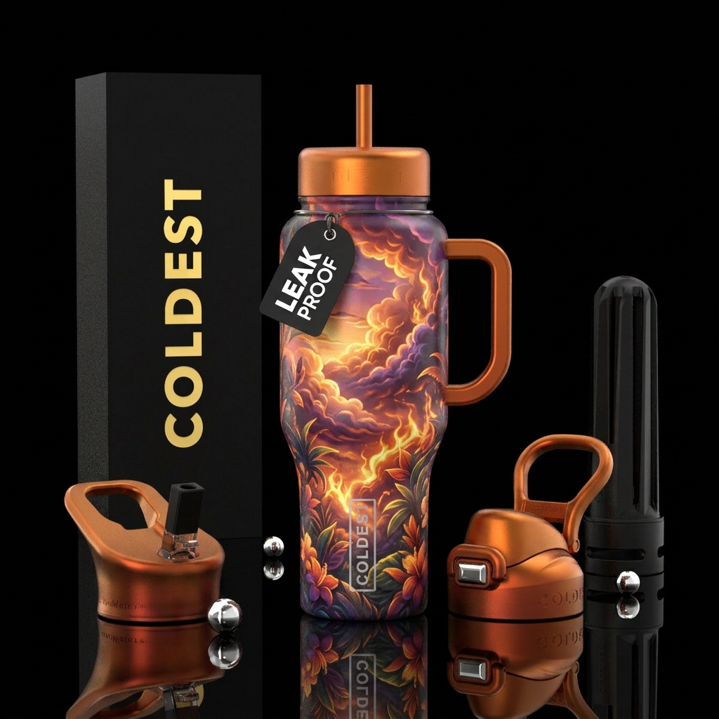 clouds, firery, glowie, tropical water bottle design
