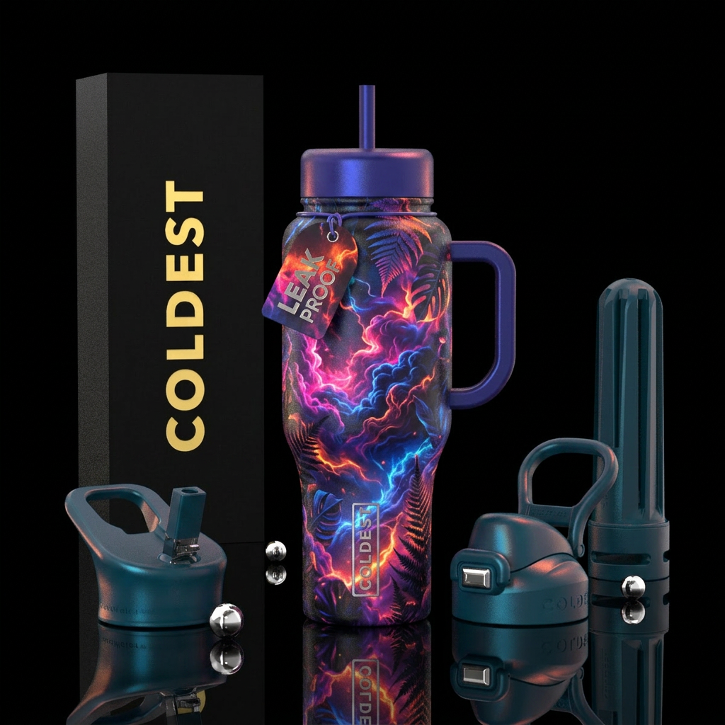 clouds, firery, glowie, tropical water bottle design