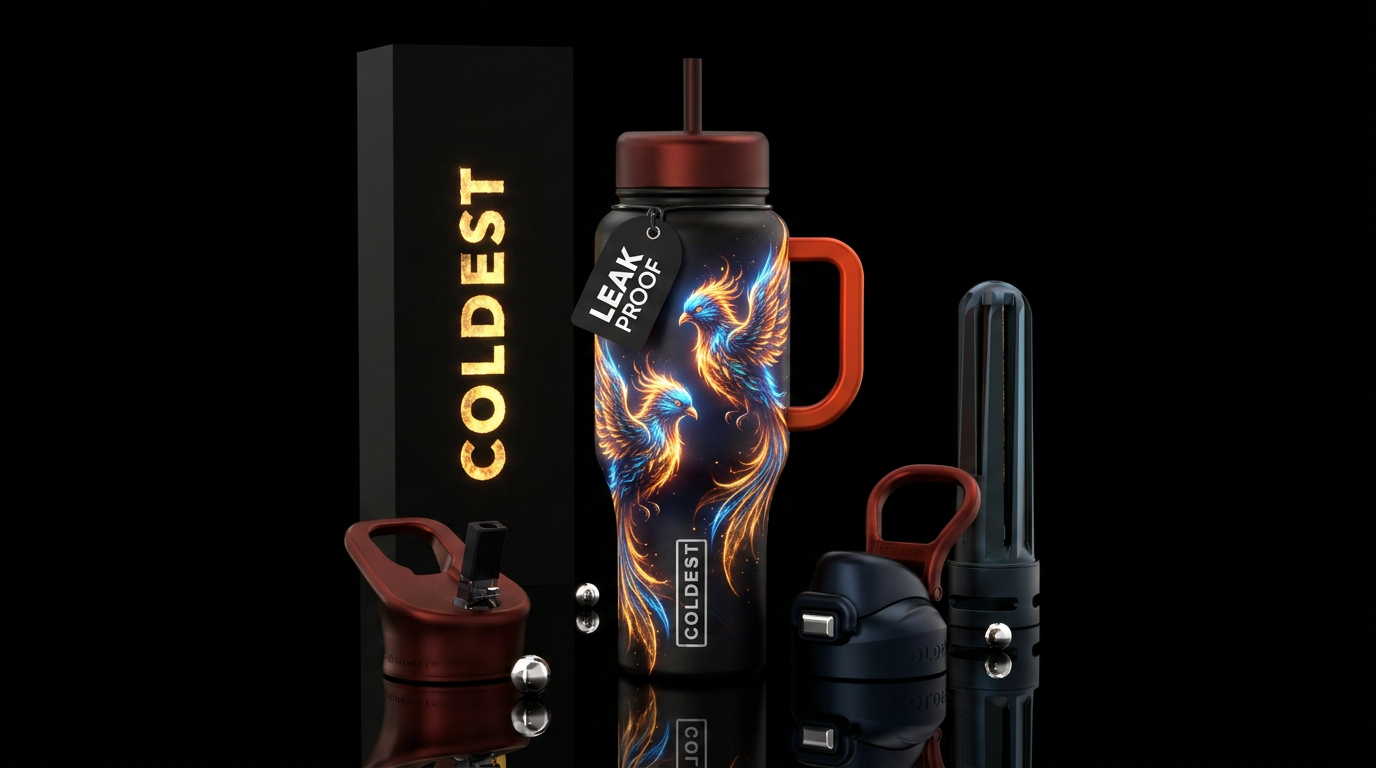 Love birds, glowie, firery, electric, dark mood water bottle design