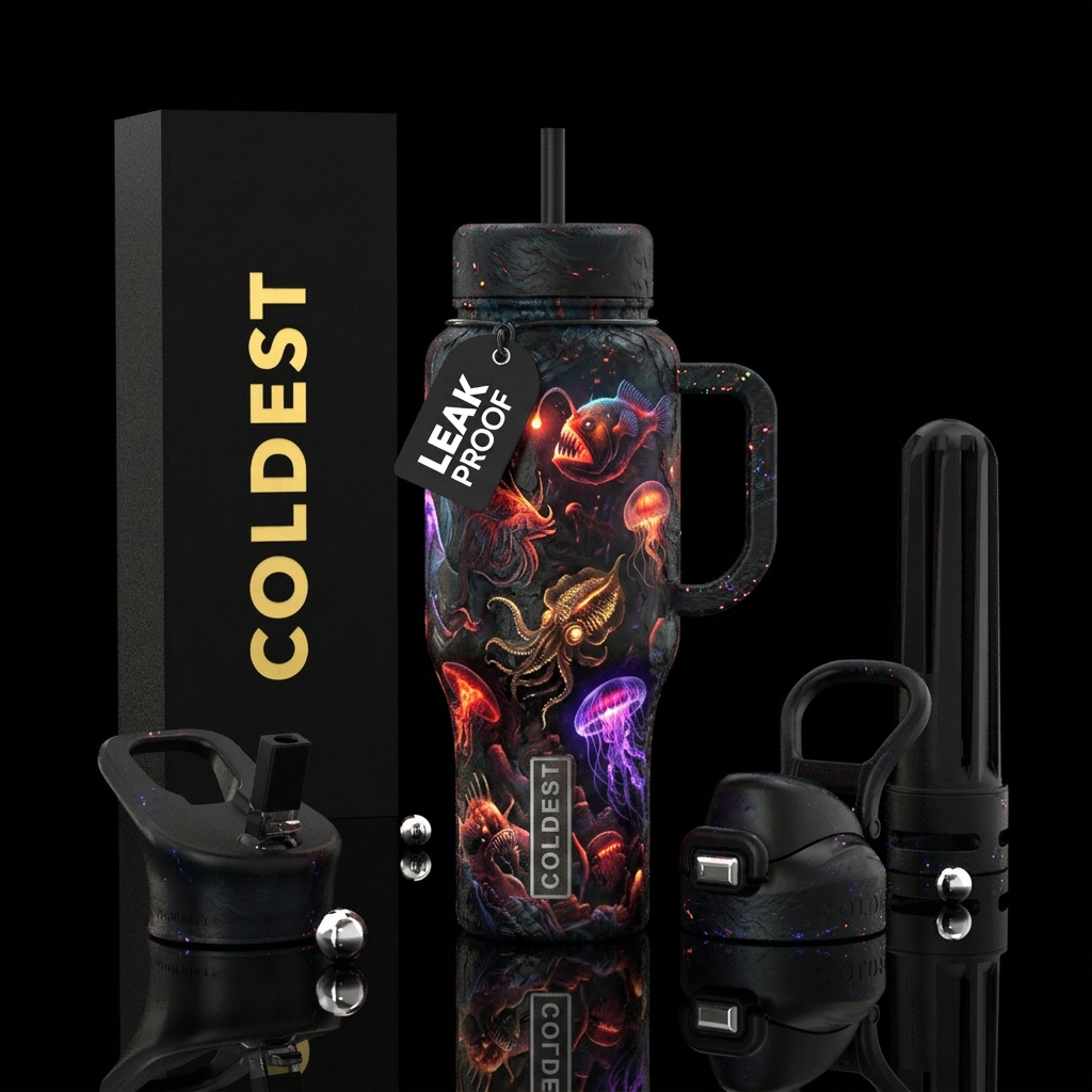dark mood, darkness, haunted, firery, glowie under... water bottle design