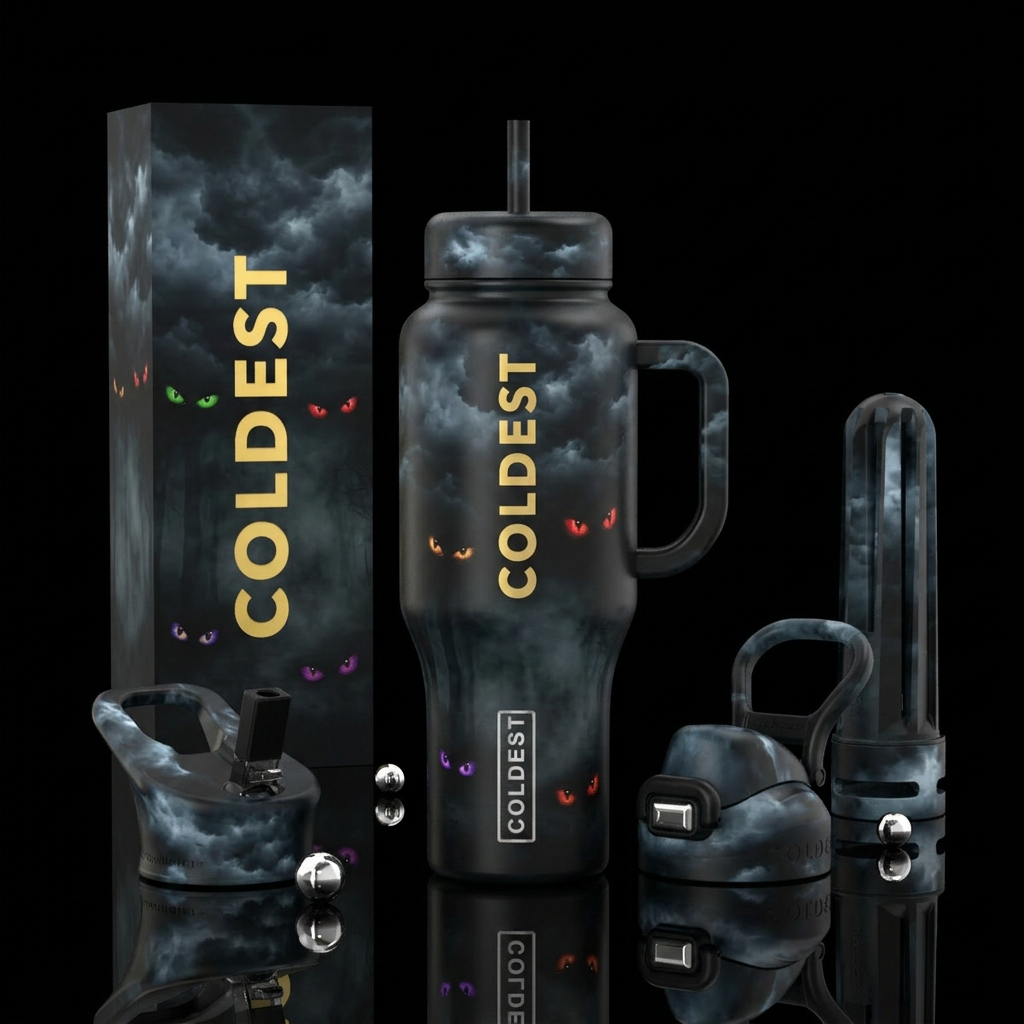 darkness, dark mood, clouds, haunted, misty forest... water bottle design