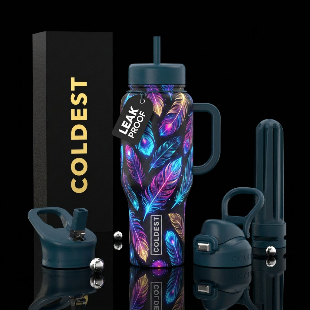 darkness, dark mood, glowie feathers water bottle design