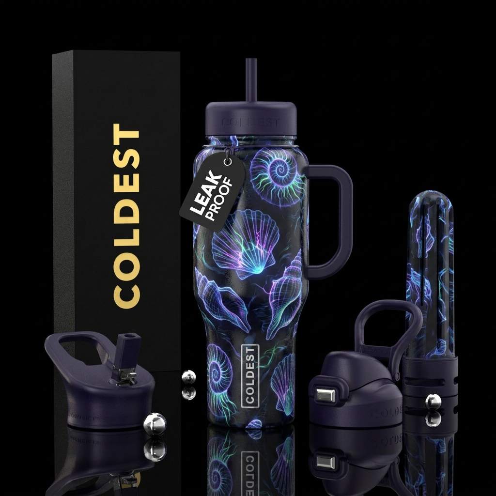 haunted, electric seashells water bottle design