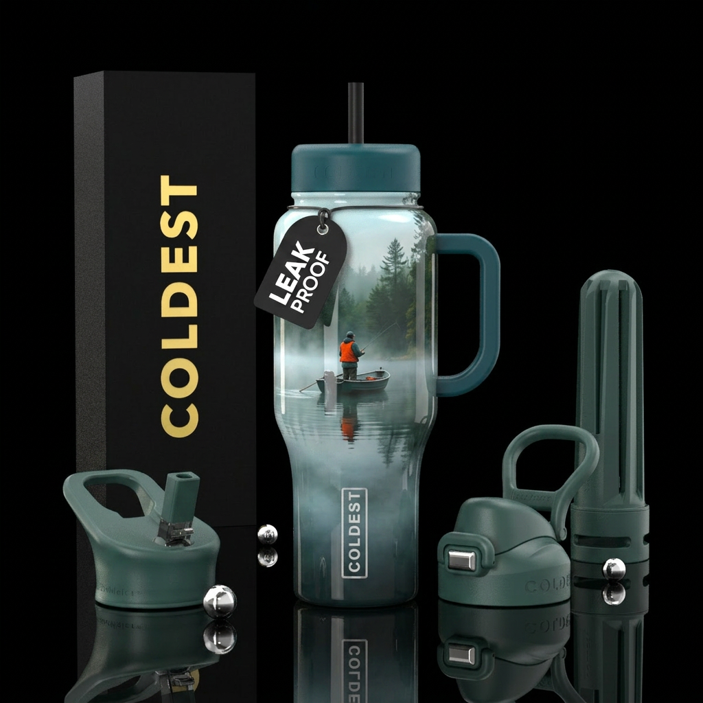 Fishing during a foggy morning water bottle design
