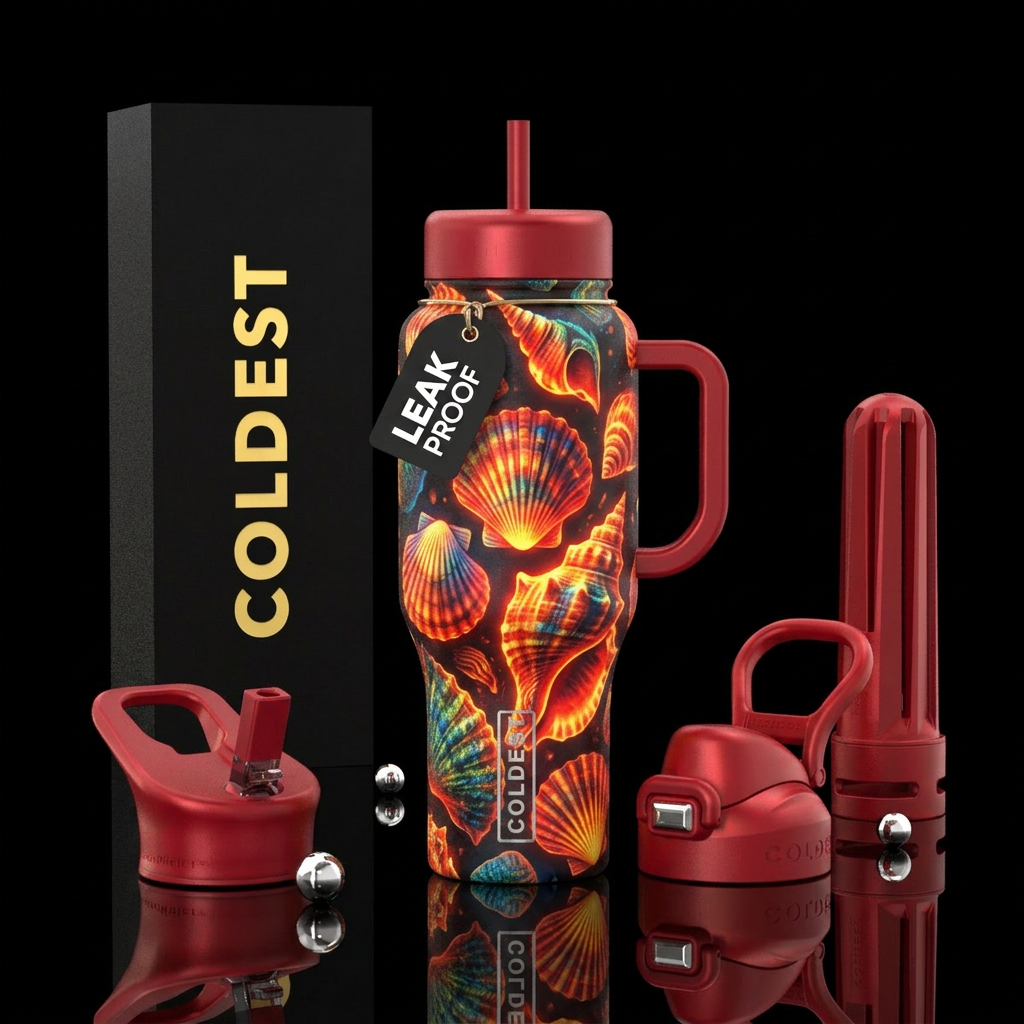 Fiery seashells water bottle design