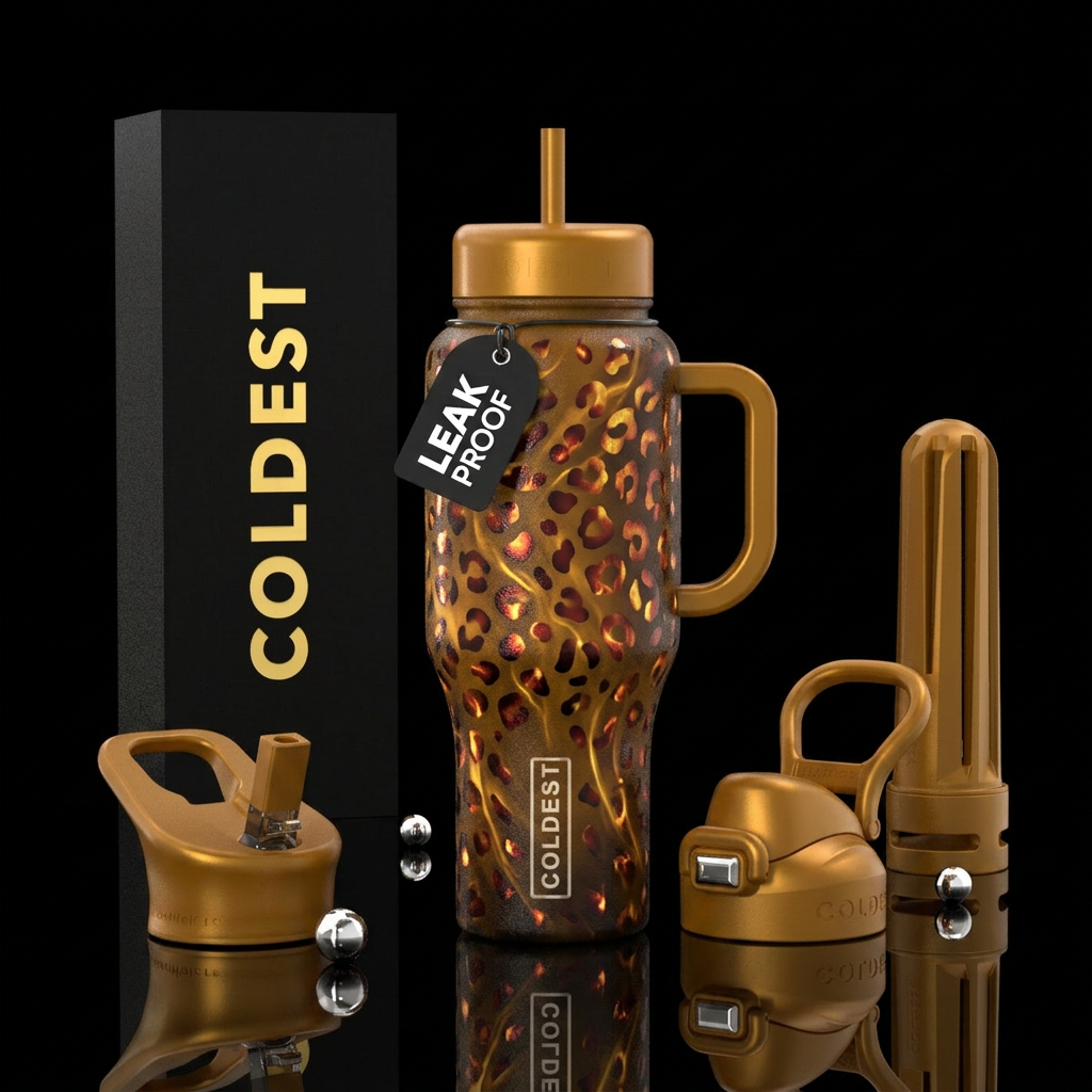 cheetah, dark, honey, glowie, firery water bottle design