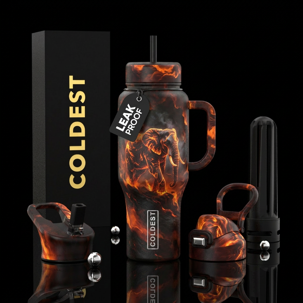 explosive, firery, darkness, dark mood, glowie ele... water bottle design