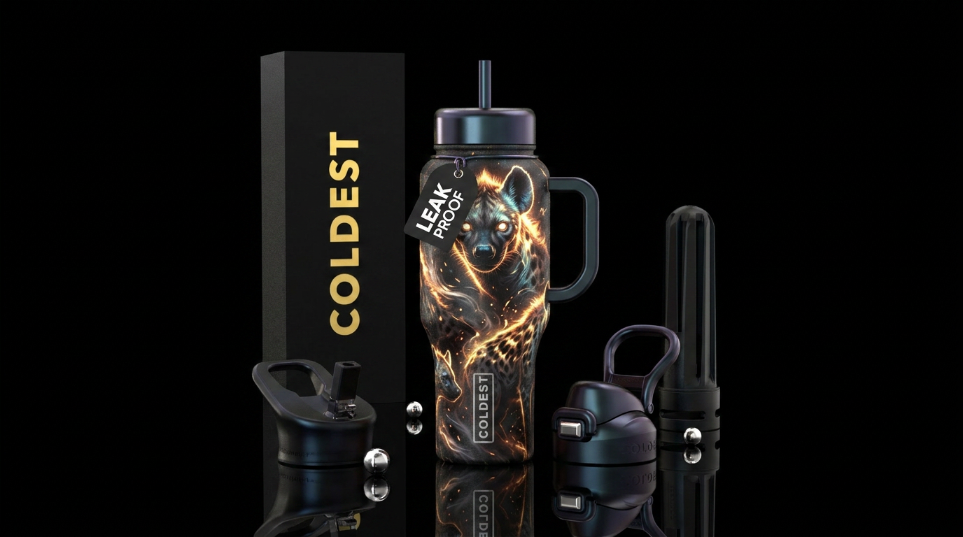 Hyena realistic, african, glowie, explosive, dark ... water bottle design