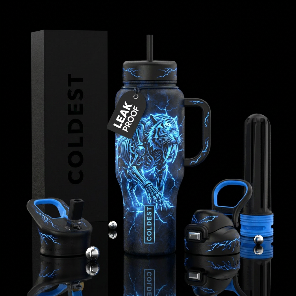 darkness, dark mood, electric, glowie saber tooth ... water bottle design