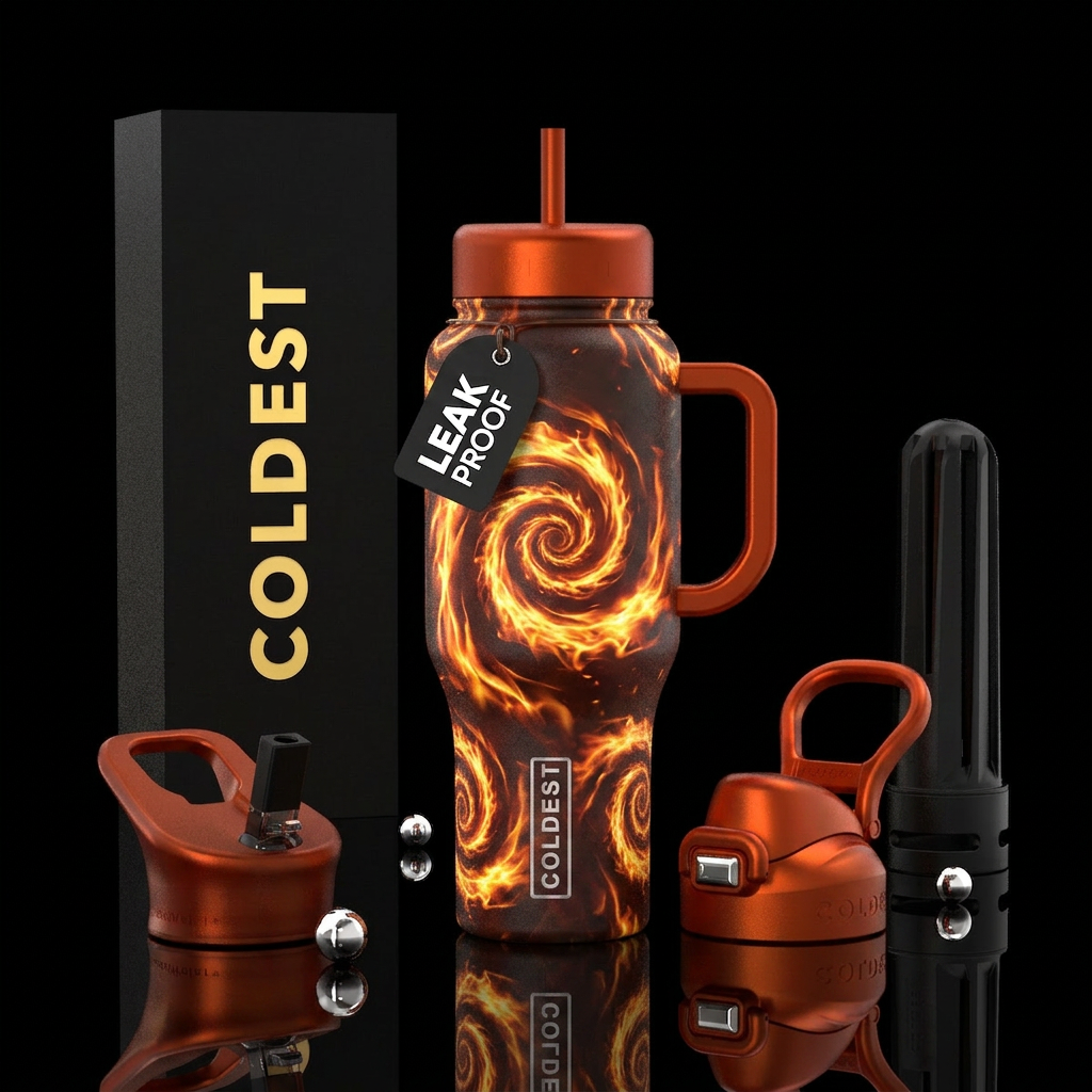satin, spirals, glowie, firery water bottle design