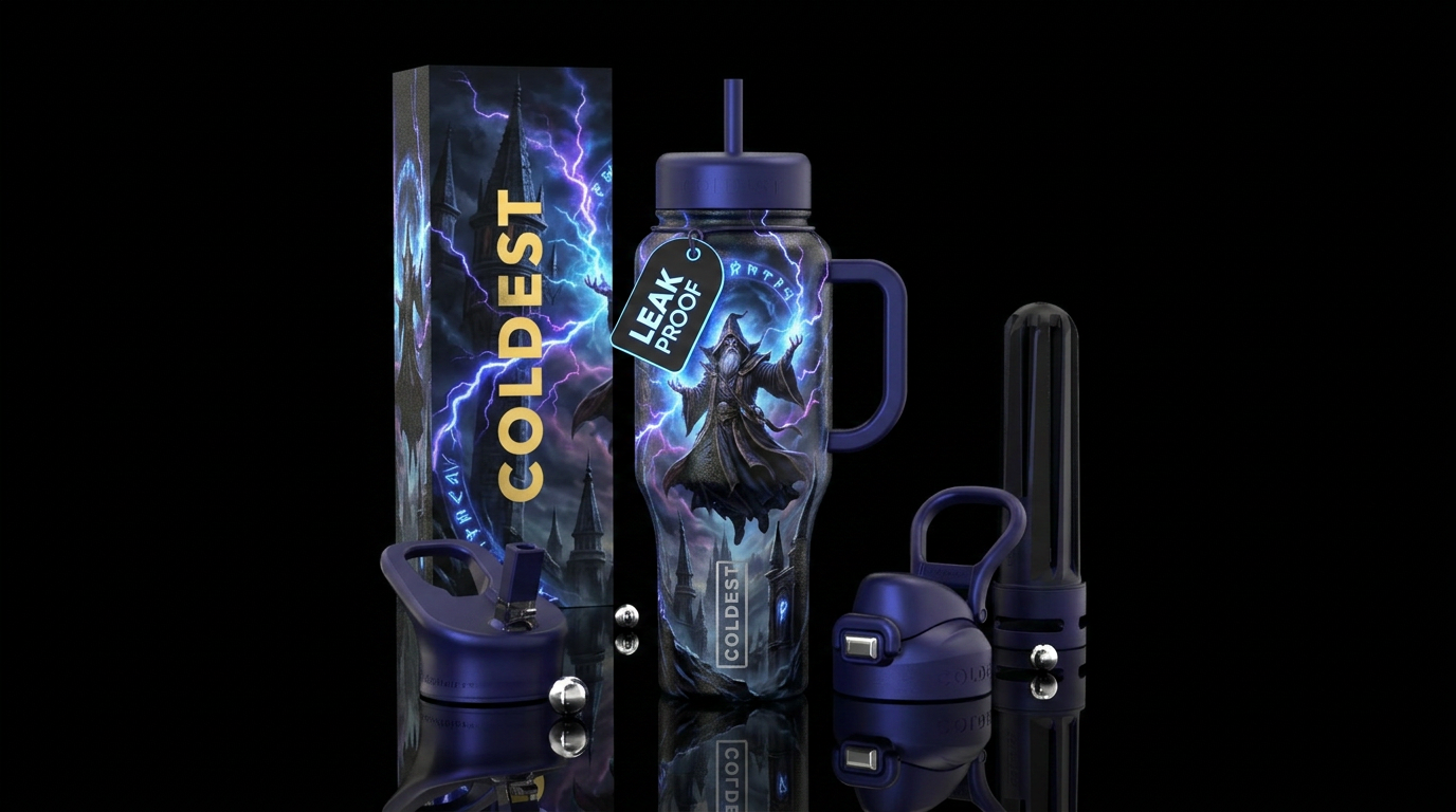electric, darkness, wizard, sky kingdom, glowie water bottle design