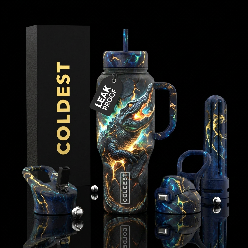 dark mood, explosive, glowie, crocodile water bottle design