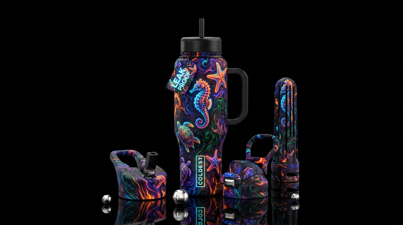 seahorse, glowie, dark mood, firery, electric,  ph... water bottle design