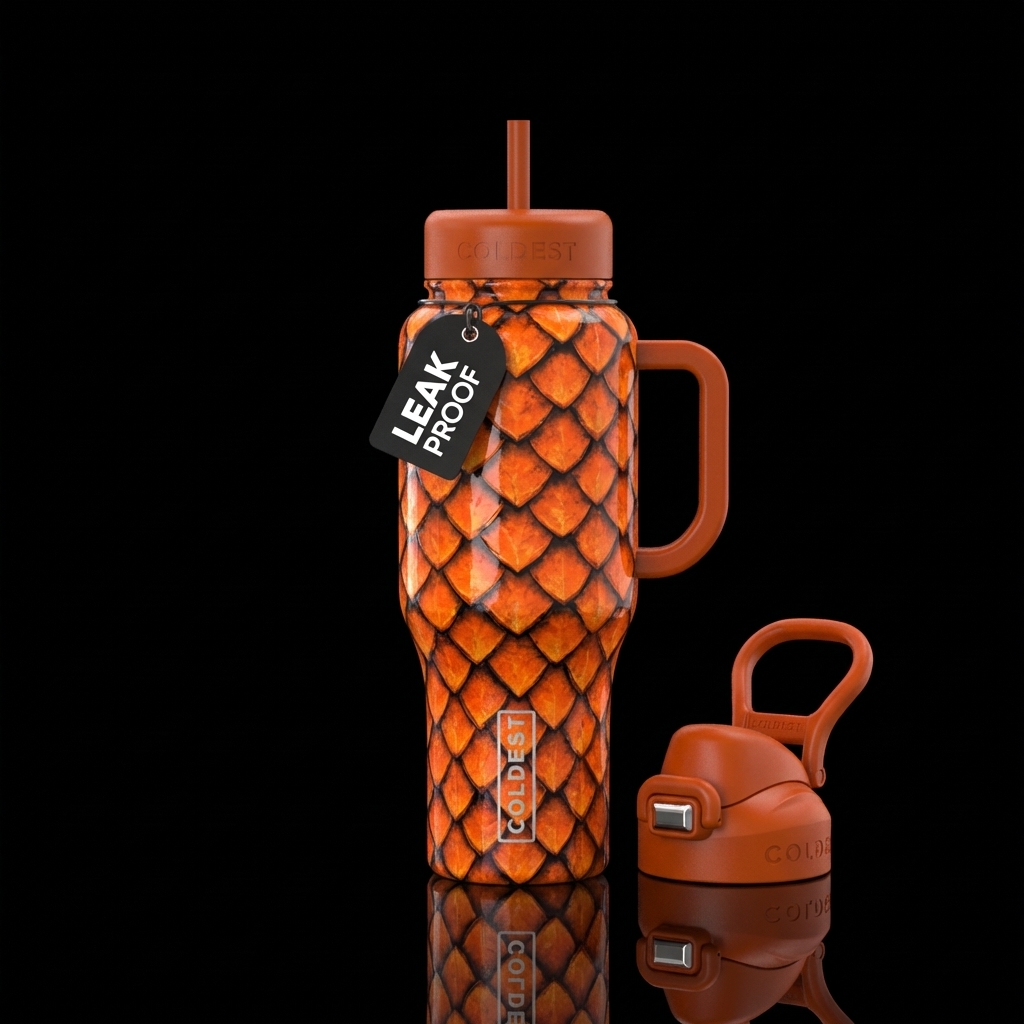 Orange dragon scale with black background water bottle design