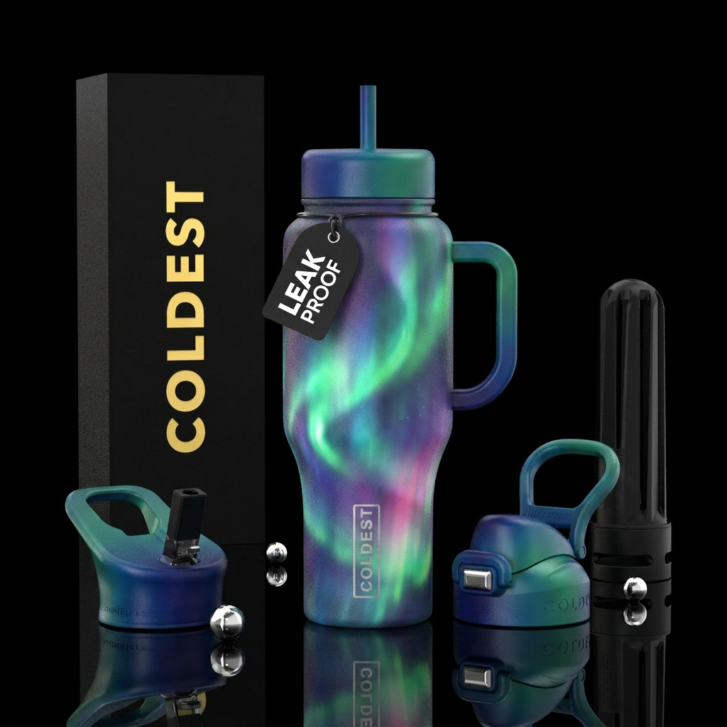 Aurora borealis glowie water bottle design