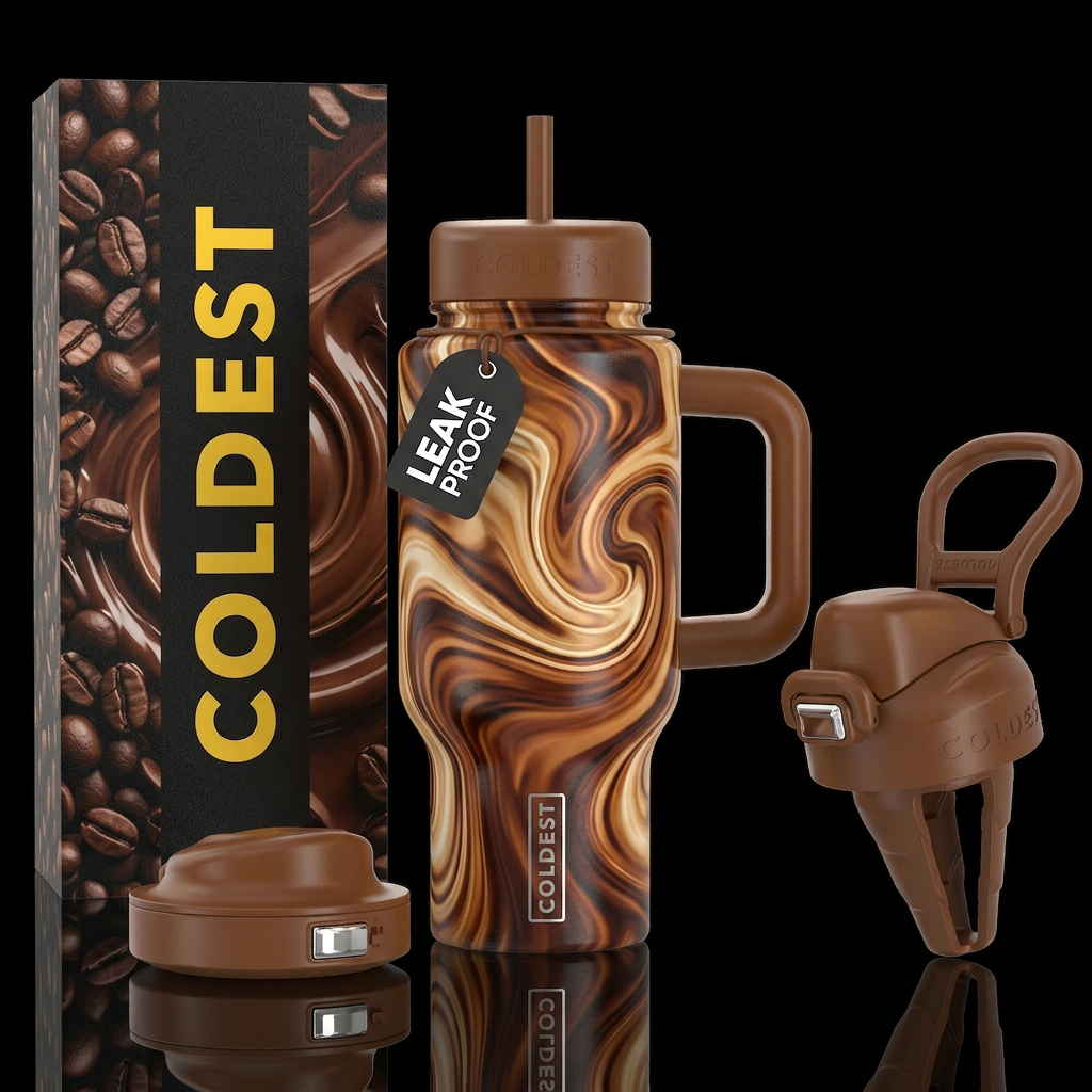 Mocha coffee swirl water bottle design