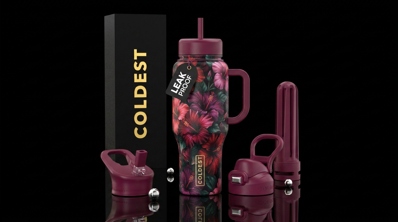 Dark hibiscus water bottle design
