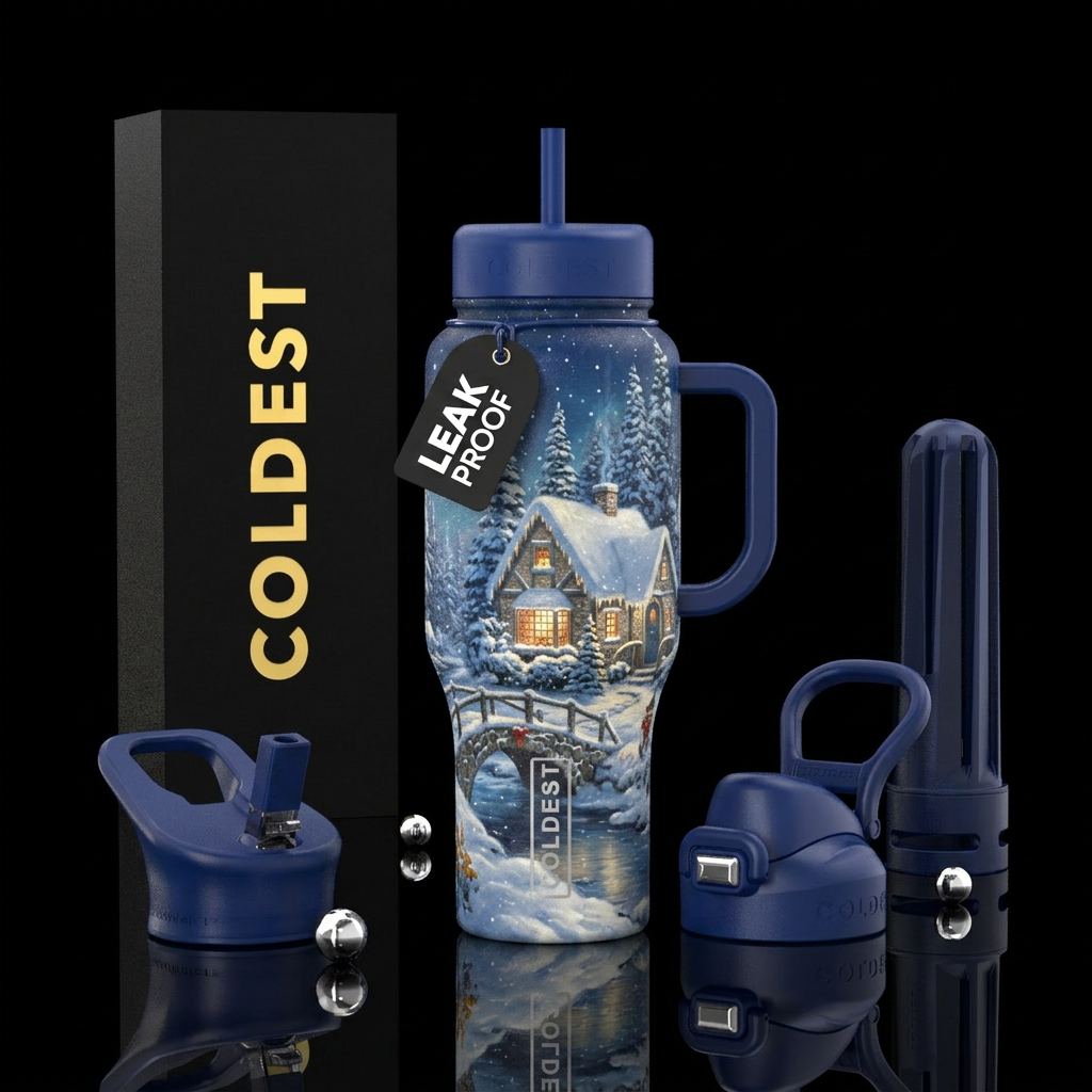Snowy Getaway water bottle design