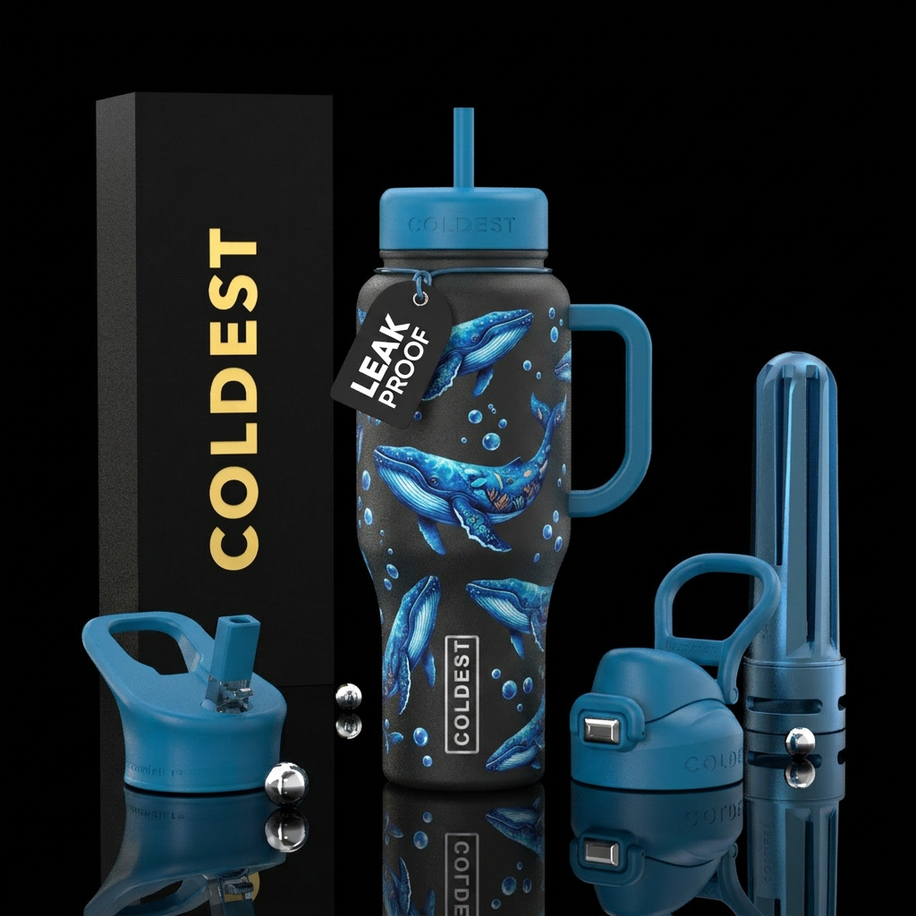 Blue whales water bottle design