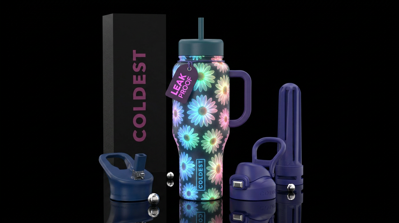 Glowie daisies water bottle design