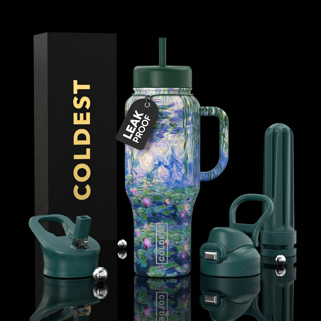 Monet painting water bottle design