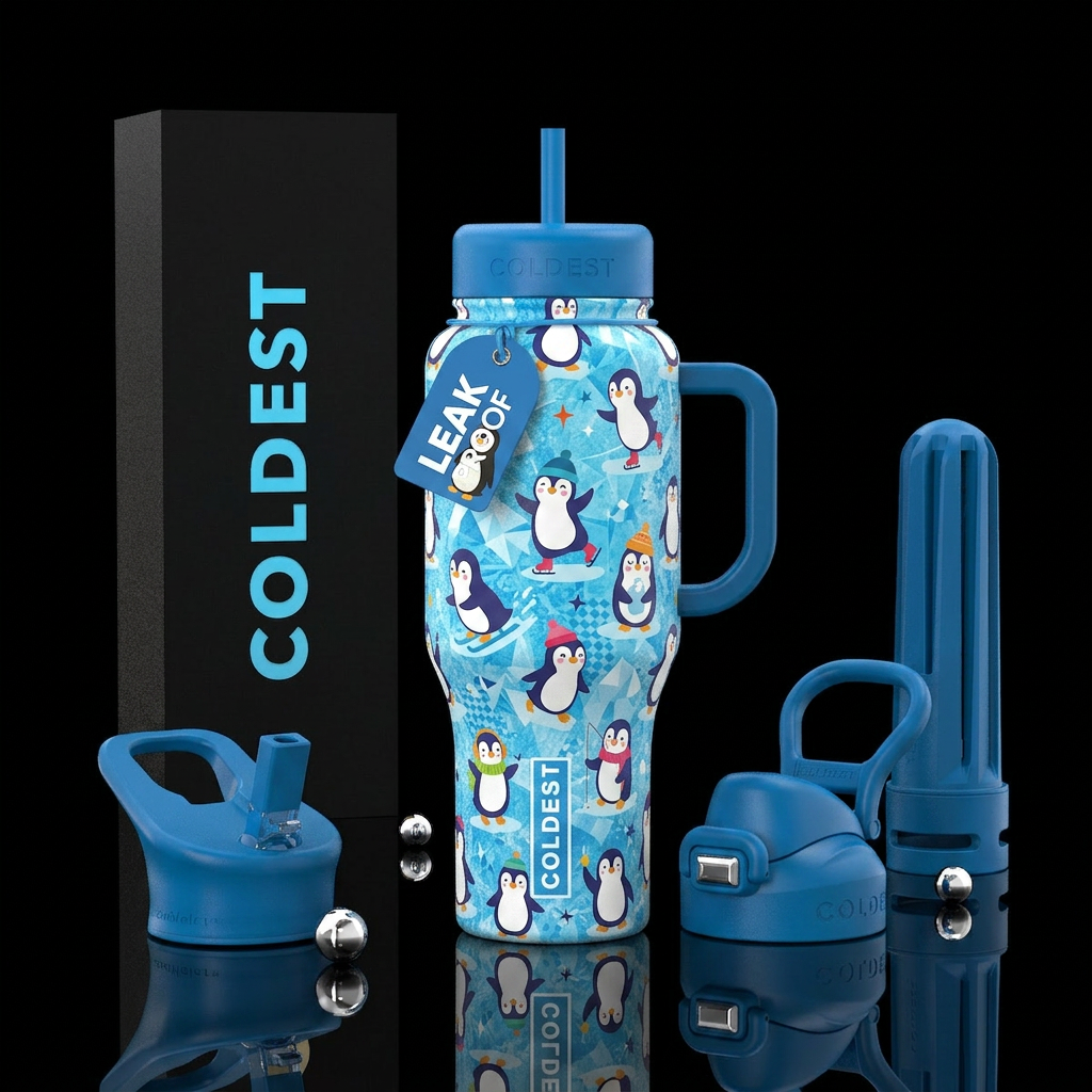 Penguins water bottle design
