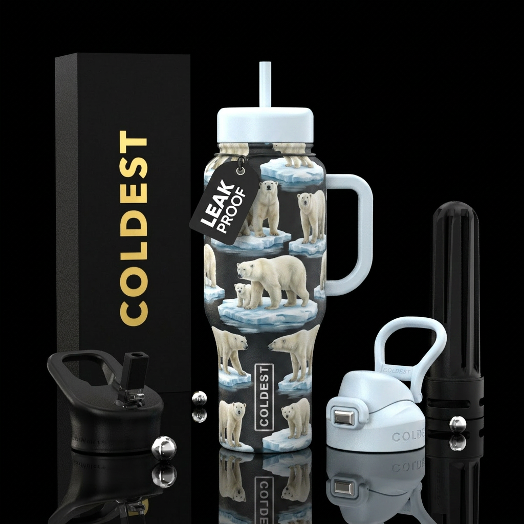 Polar bears water bottle design