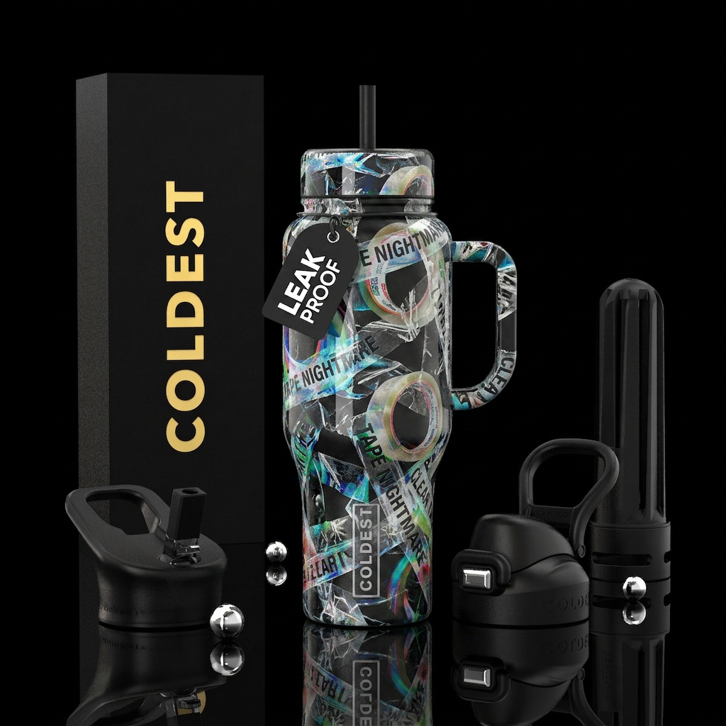 Clear tape nightmares water bottle design